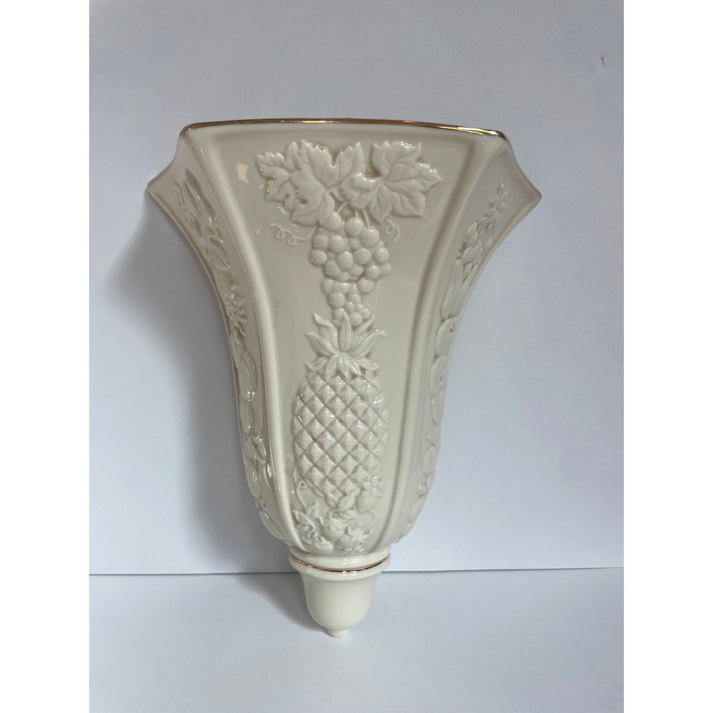 Lenox Fruits of Life Wall Vase Fine Ivory China Gold Trim 2001 Embossed Pocket‎